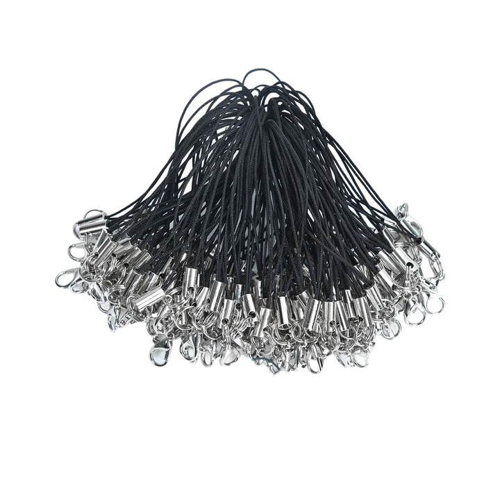 Set 100 bucati brelocuri cu clapa, universale, inox/poliester, negru, 7.5cm