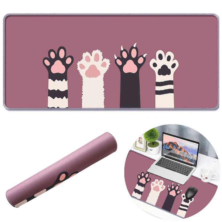 Mouse Pad CCmax Gaming Profesional, 90x40 cm, Baza Cauciucata, Cusaturi Laterale, Model 4 Labute, Compatibil cu Orice Tip de Mouse pentru PC si Laptop