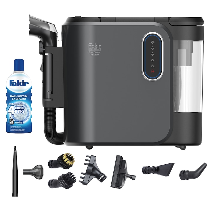 Aspirator cu spalare si abur Fakir PR 7020 2000W pt. canapele, fotolii, mochete, tapiterie auto si alte textile, curata pete (54°C) si igienizeaza (97°C), cablu 5m, 1.6 L, injectie extractie, Gri