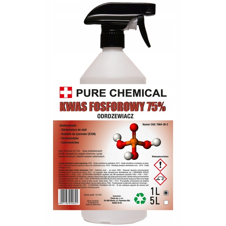 Indepartator De Rugina, Pure Chemical, Ambalaj Rezistent La Substante Chimice, 75% Acid Fosforic, Eficienta Ridicata, Pentru Caroserie, Tip Lichid, Inchidere Multipla, 1 Litru