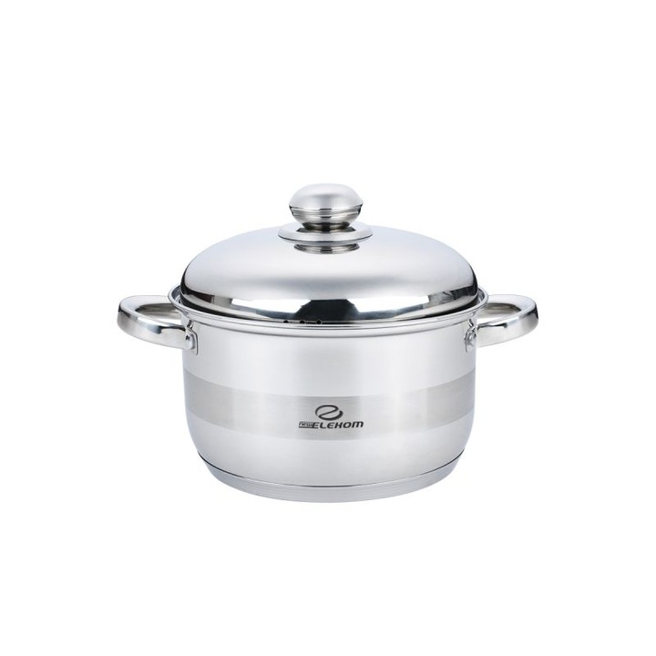 Тенджера инокс Elekom ЕК-1610 SS, Метален капак, Индукционно дъно, Размери 16 см x 10, 5 см, полезен обем 2, 0 л., Скала за литраж, 7 слойно дъно