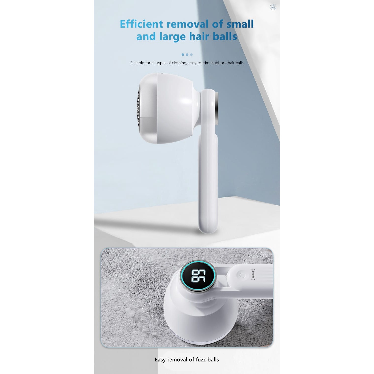 Aparat de scame pentru curatat haine, Andowl®, Baterie Litiu-polimer 800 mAh, Incarcare USB-C DC 5V, Autonomie 2-3 ore, 6 Lame, Display LED, Material ABS, 3 Moduri de Viteza, Culoare rox, Q-M91
