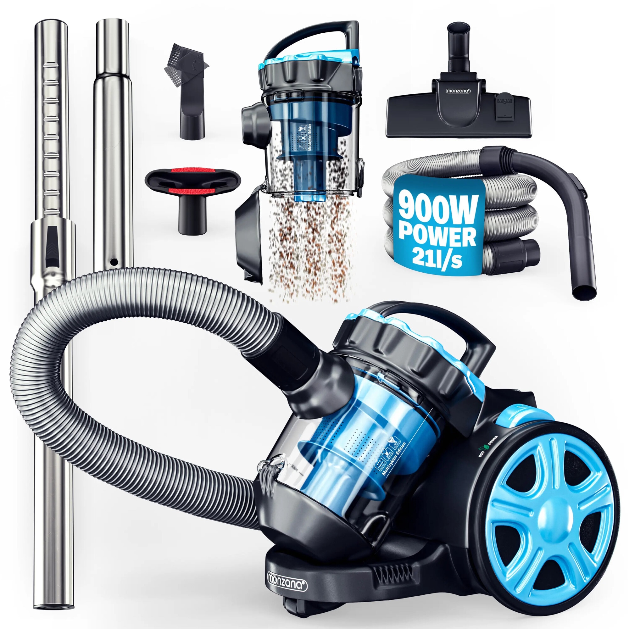 Aspirator multiciclon fara sac, 900W, albastru, Eco Power, 6 trepte, filtru Hepa lavabil, putere aspirare 21l/sec