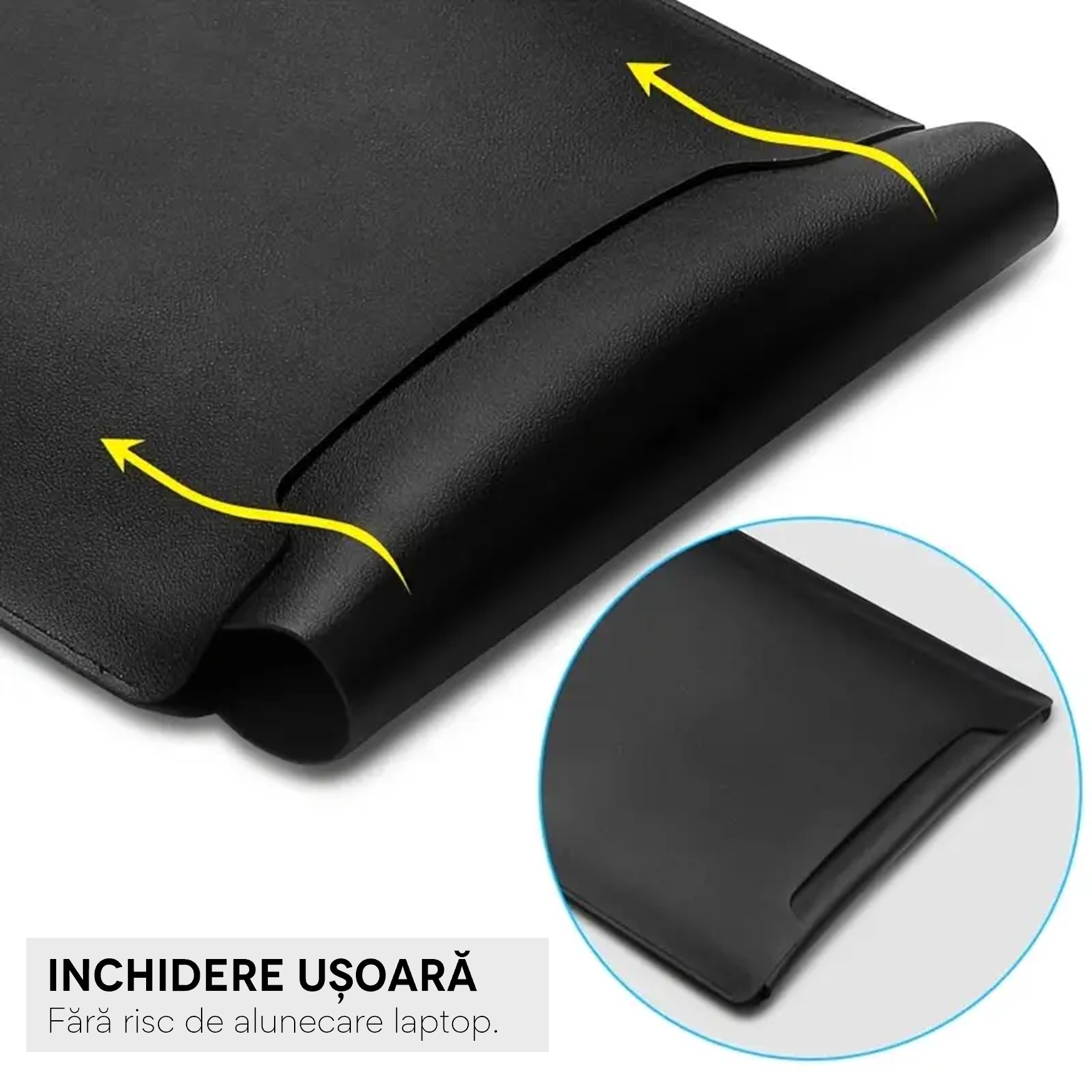 Husa pentru MacBook Pro/Air sau Laptop 15 inch Sleeve din piele PU premium cu mouse-pad inclus, rezistenta la apa, negru