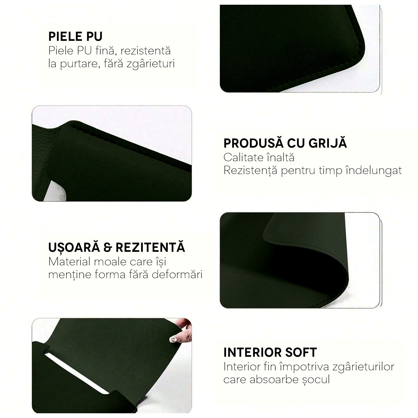 Husa pentru MacBook Pro/Air sau Laptop 15 inch Sleeve din piele PU premium cu mouse-pad inclus, rezistenta la apa, negru