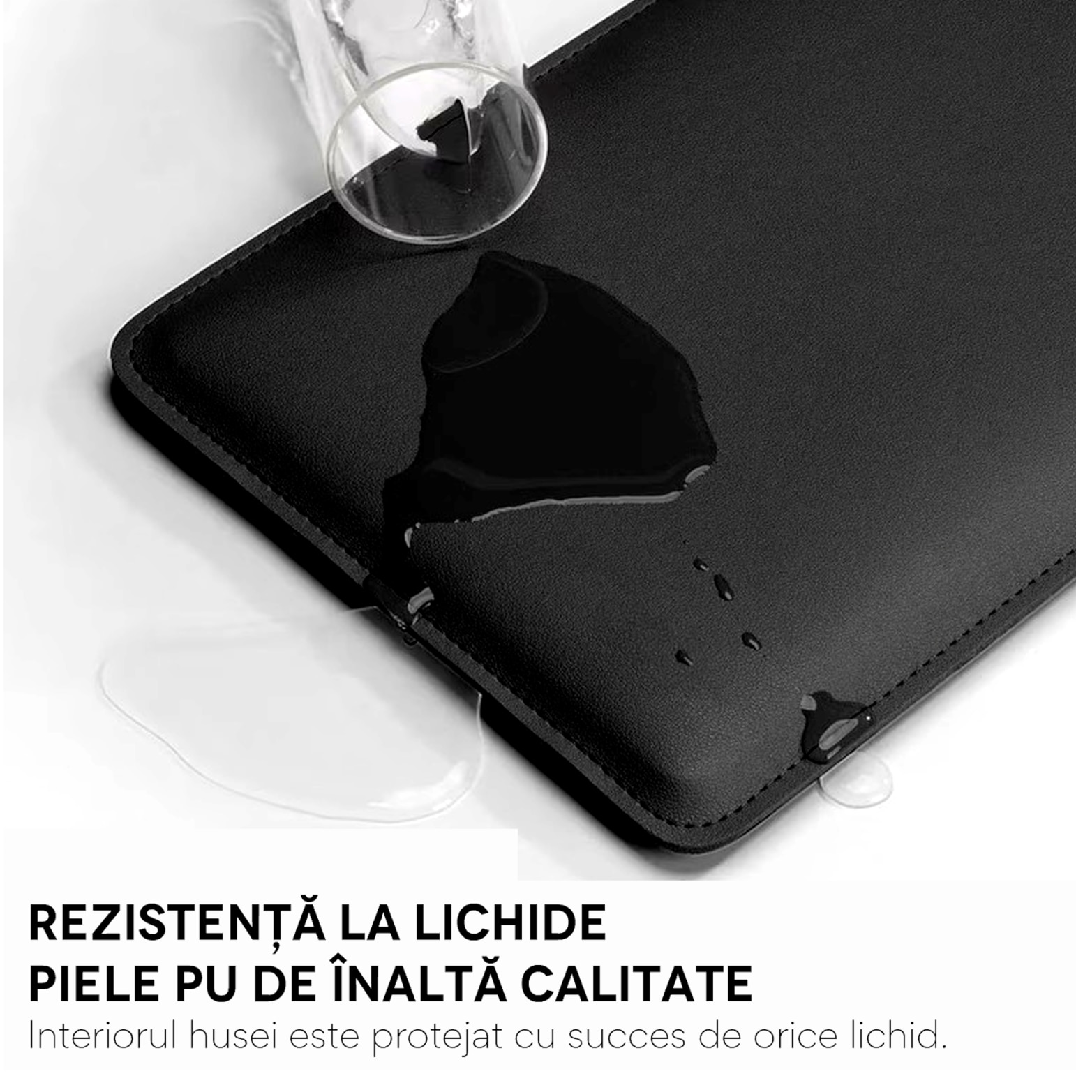 Husa pentru MacBook Pro/Air sau Laptop 15 inch Sleeve din piele PU premium cu mouse-pad inclus, rezistenta la apa, negru