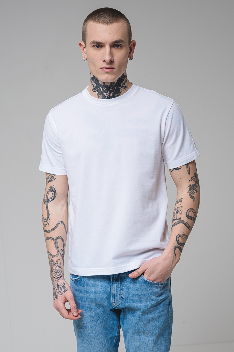 CALVIN KLEIN, Tricou regular fit din amestec de bumbac organic, Alb, XL