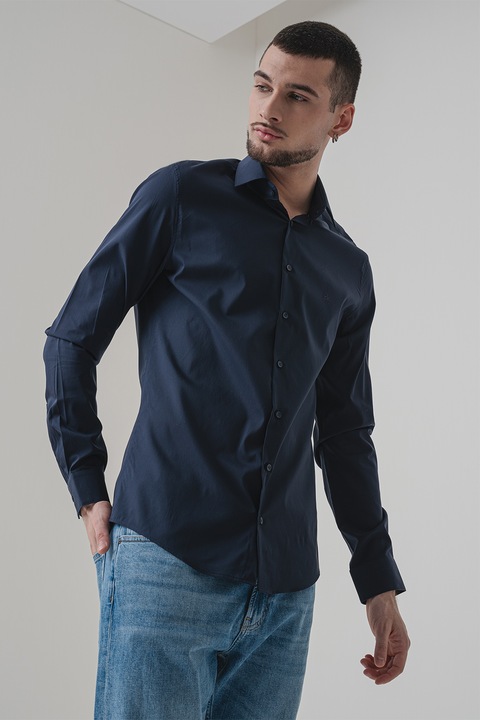 CALVIN KLEIN, Szűk fazonú lyocelltartalmú ing, Sötétkék