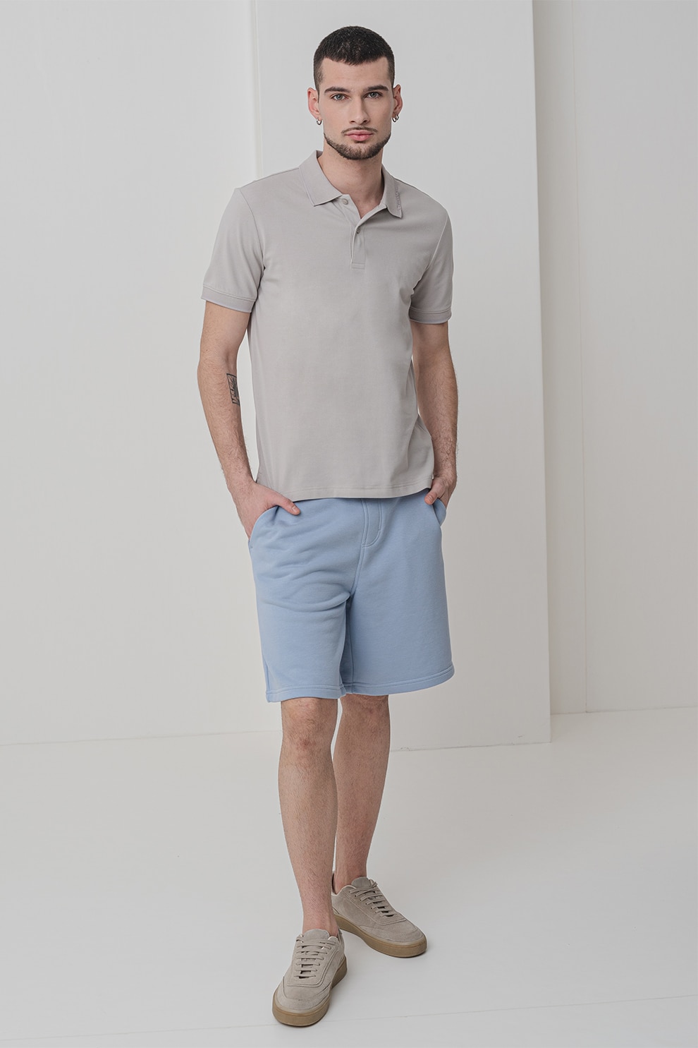 CALVIN KLEIN, Tricou polo din amestec de bumbac organic, Maro taupe deschis, L