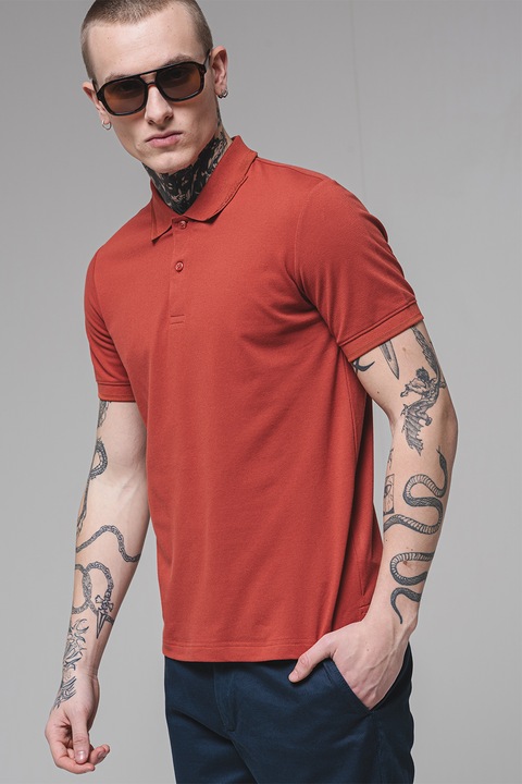 CALVIN KLEIN, Tricou polo din amestec de bumbac organic, Caramiziu