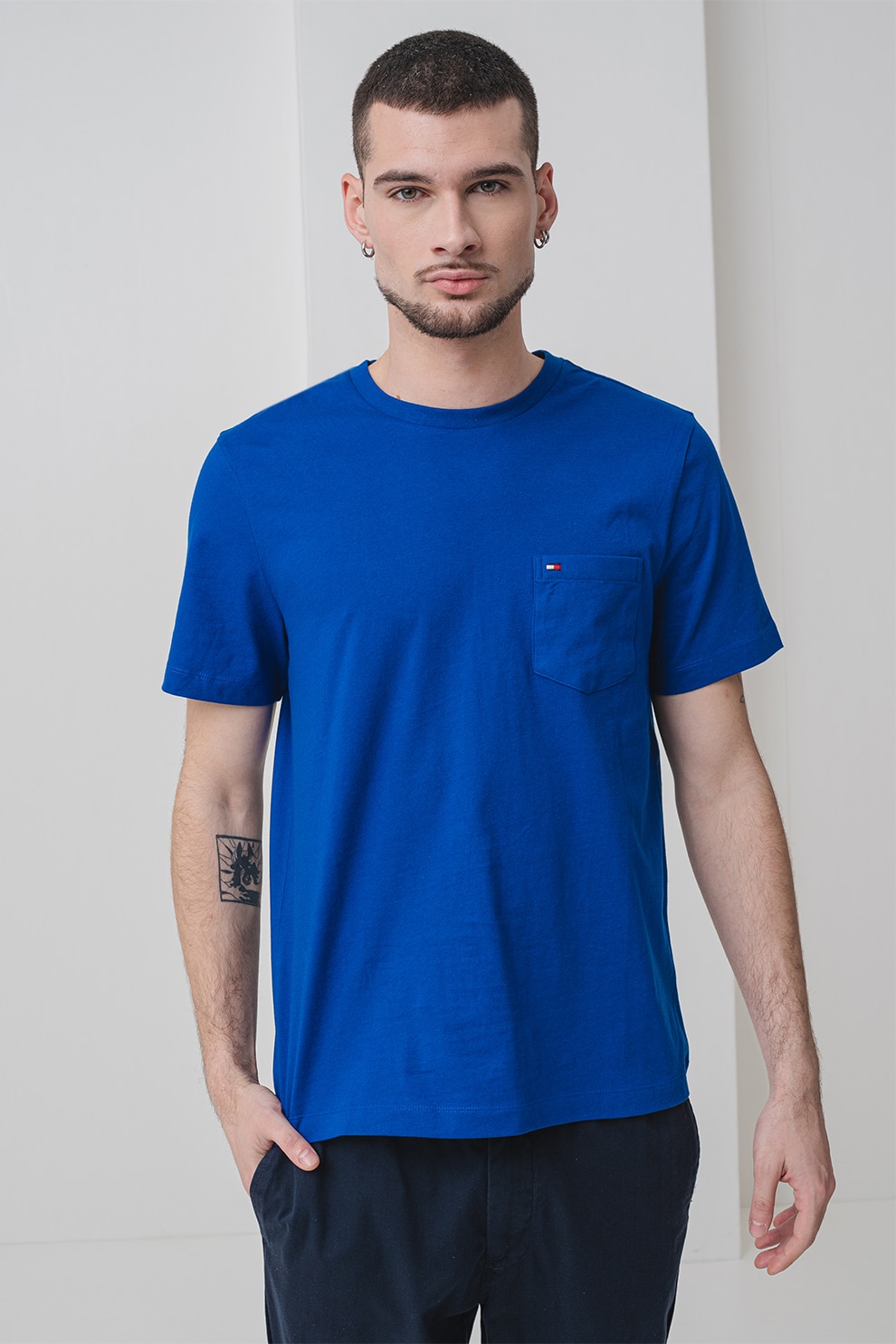 Tommy Hilfiger, Tricou cu decolteu la baza gatului, Albastru royal, L