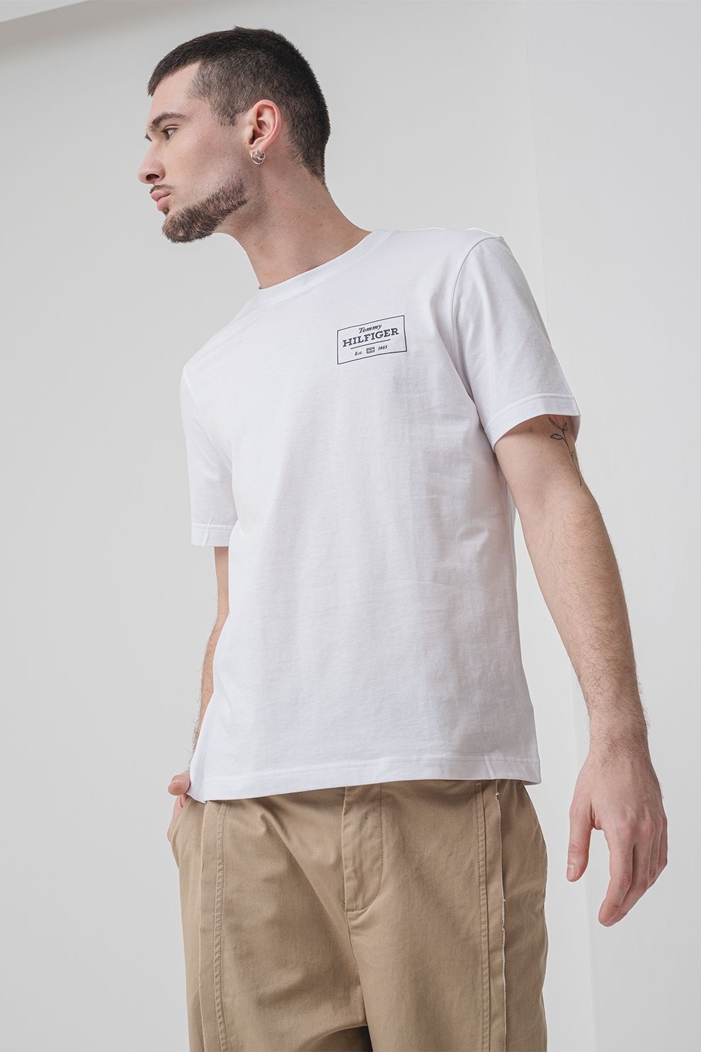 Tommy Hilfiger,Tricou cu decolteu la baza gatului si logo, Albastru ultramarin, Alb optic, S