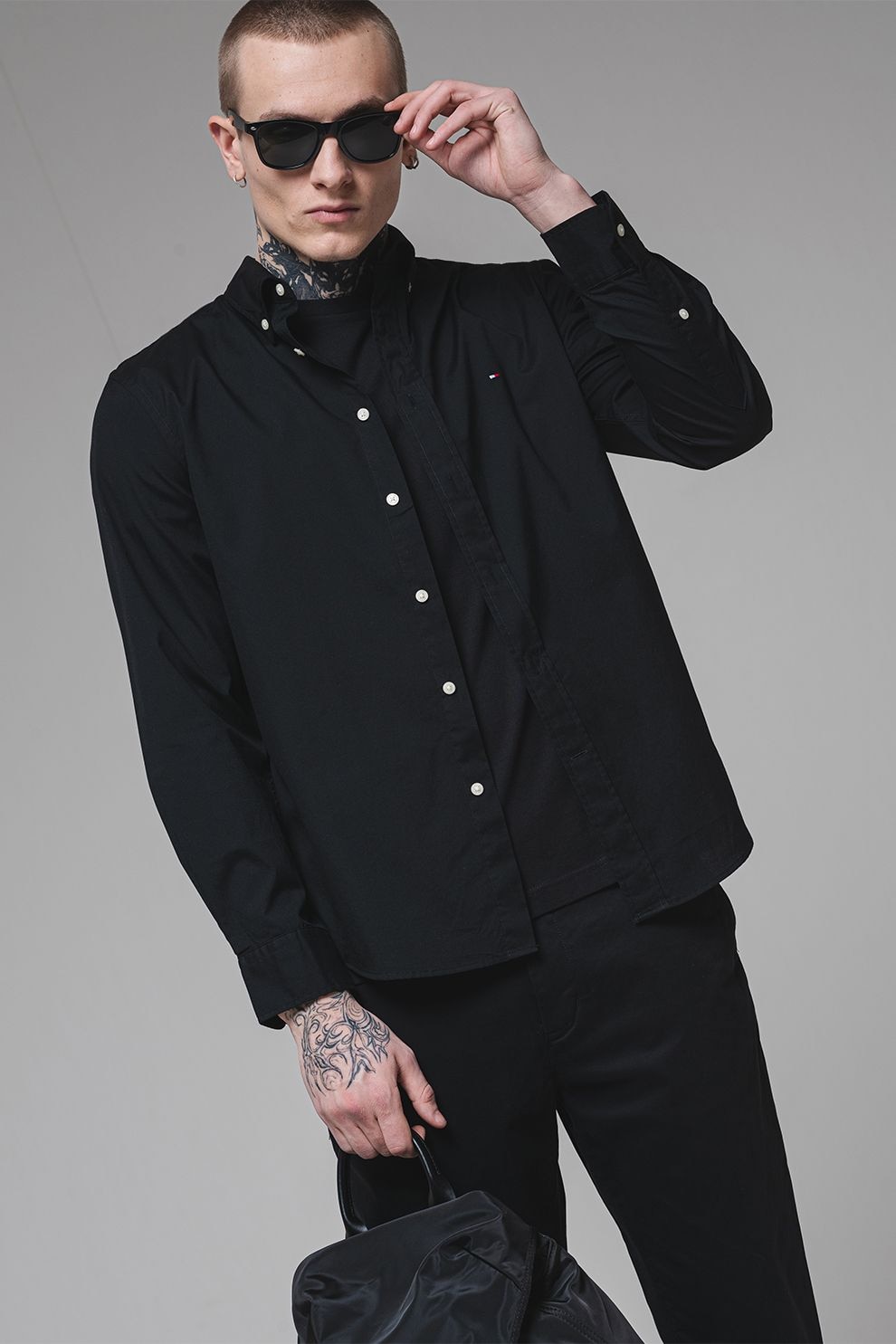 Tommy Hilfiger, Camasa relaxed fit de bumbac, Negru, XL