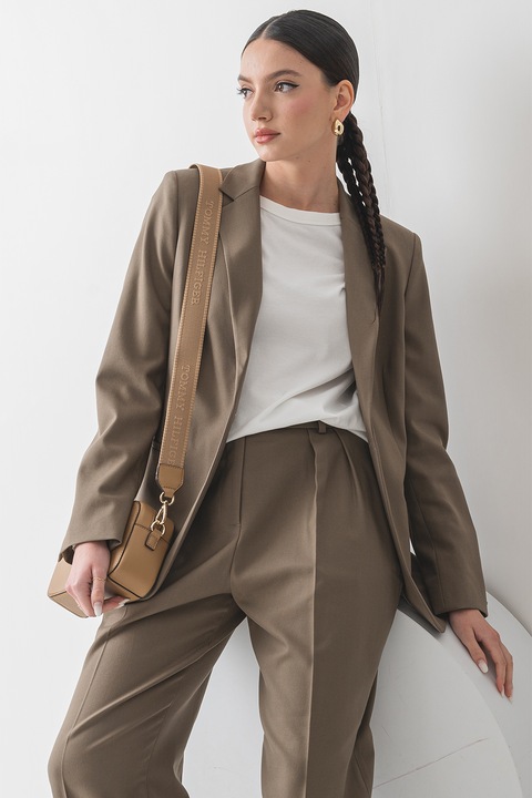 Tommy Hilfiger, Sacou cu model monograma si buzunare cu refilet, Maro deschis, 3XL