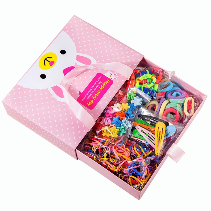 Set accesorii de par pentru fete, 786 piese, elastice colorate, clipsuri mici, cutie de organizare, multicolor