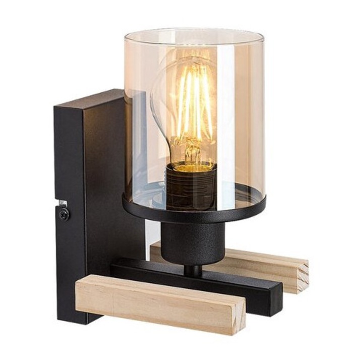 Aplica de perete NIYLAH metal, lemn, sticla, negru, chihlimbar, E27 1x25W RABALUX -71080