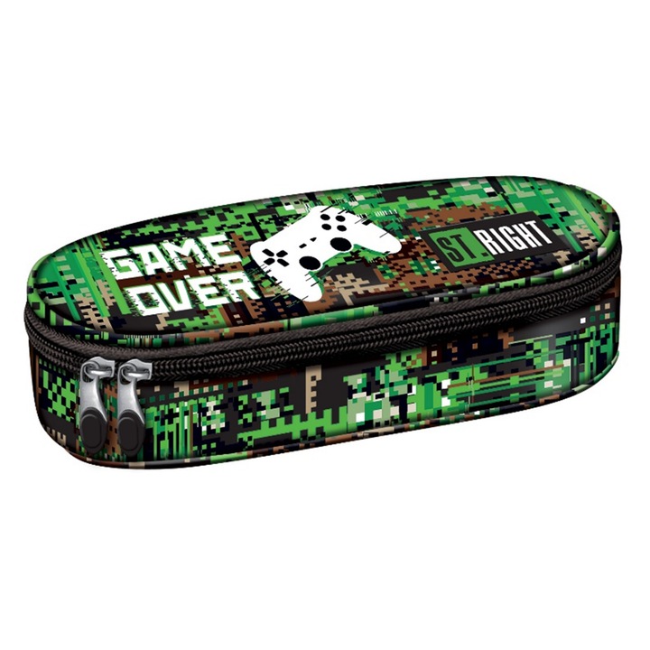 Твърд калъф за моливи, St.Right, вътрешен капак, колекция - Game Over PC01 23x9, 5x6 см