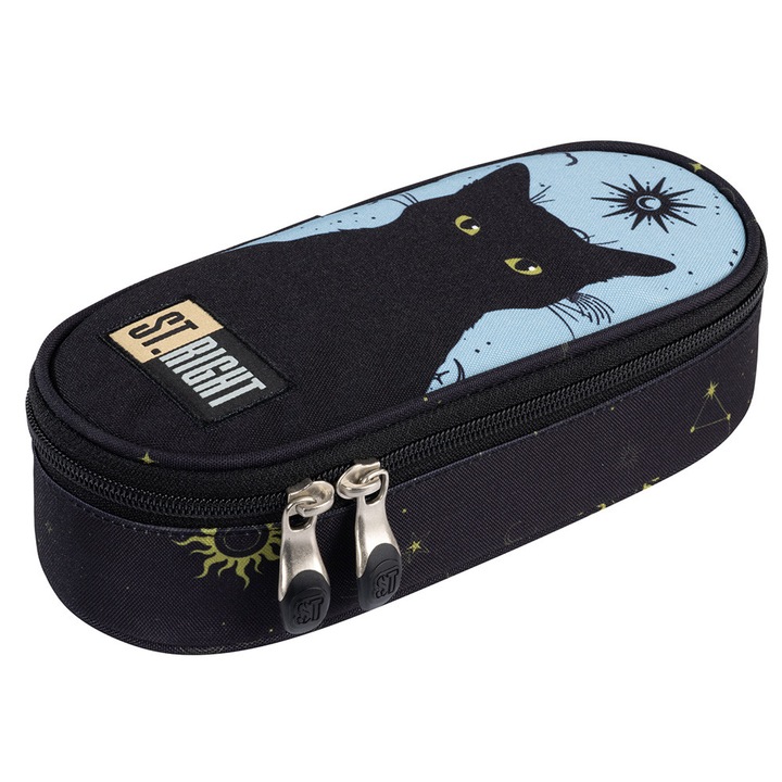 Penar borseta 1 compartiment, 1 extensie, oval, Majewski, Colectia Night Cats 2025, PC-01, 20.5x9.5x5 cm