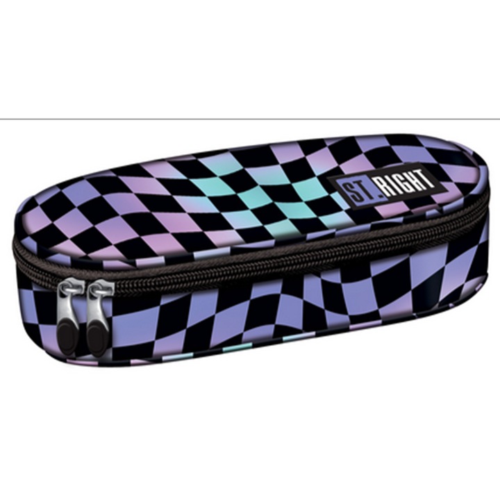 Твърд калъф за моливи, St.Right, вътрешен капак, колекция - Вълнообразна шахматна дъска PC01 23x9, 5x6 см