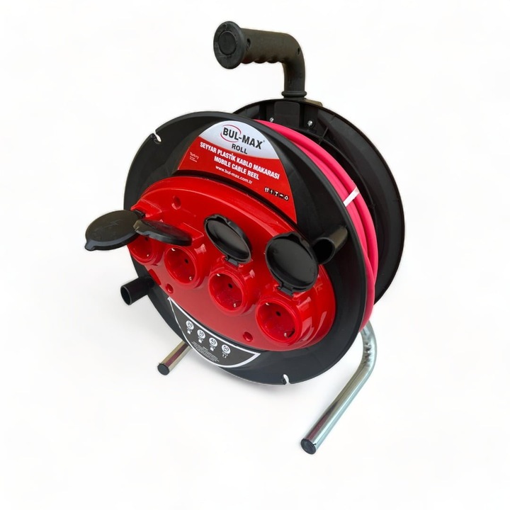 Prelungitor premium 50m pe Tambur, 3 Fire de 1.5 mm, 4 Prize, maner transport ergonomic