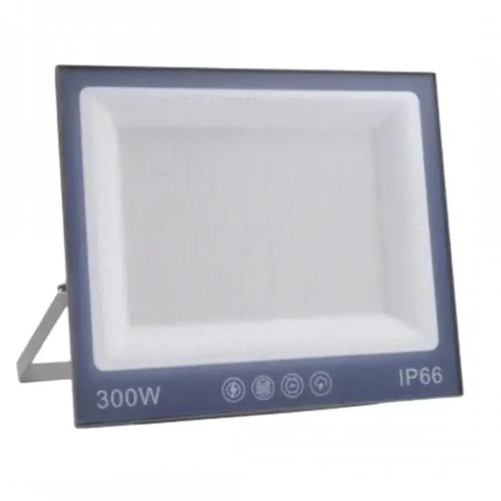 Proiector led cu sticla mata, 220V, subtire, alb rece 6500 K, 300W, culoare negru