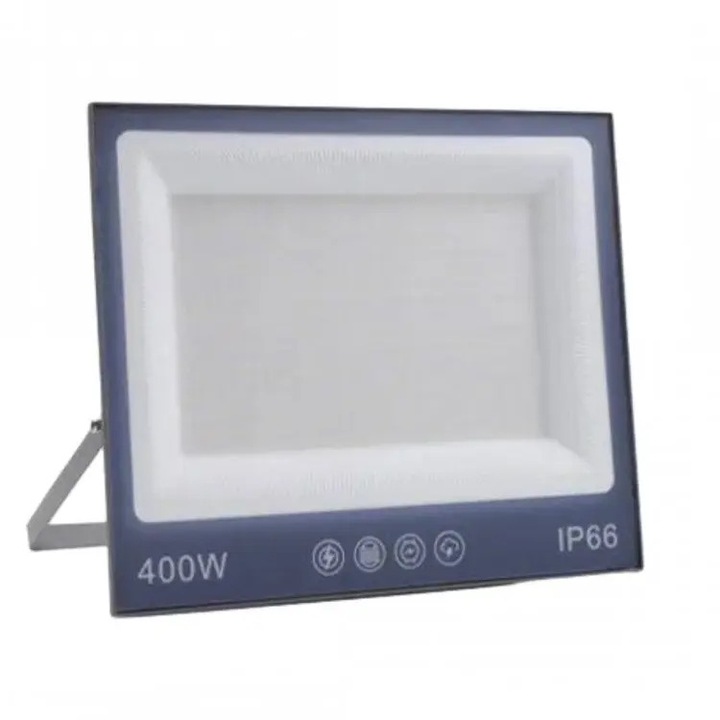 Proiector led cu sticla mata, 220V, subtire, alb rece 6500 K, 400W, culoare negru