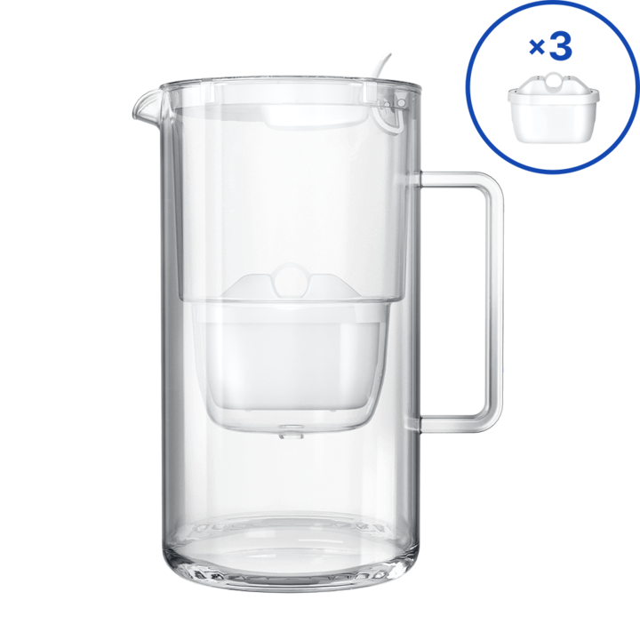Стъклена филтрираща кана Aquaphor Glass, 2, 5л, с 3 филтъра B25 mg, Бял