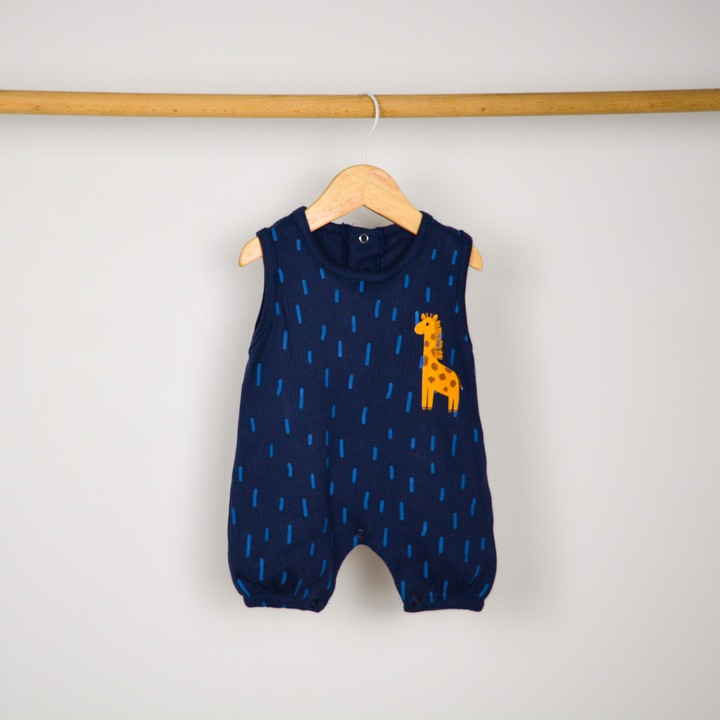 Body cu Girafa, 100% bumbac organic, albastru, 3-6m