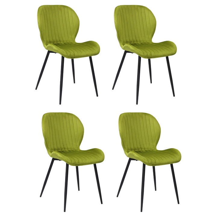Set 4 scaune Opal olive, material textil, picioare metalice negre, 86x45 cm