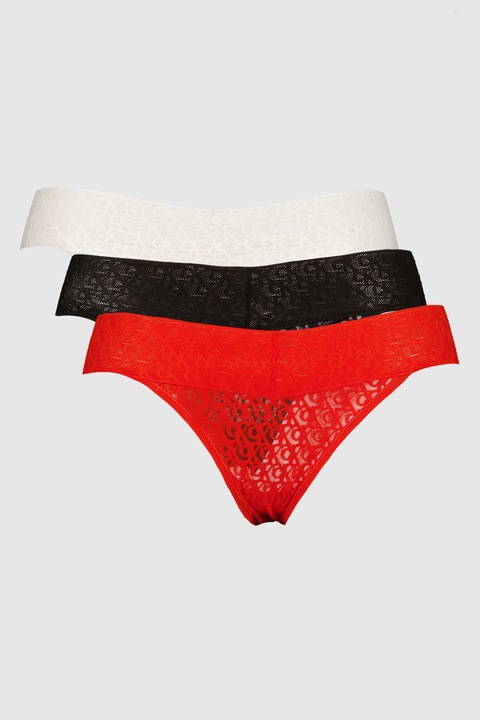 CALVIN KLEIN, Дантелени бикини с ниска талия - 3 чифта, Бял/Черен/Корал