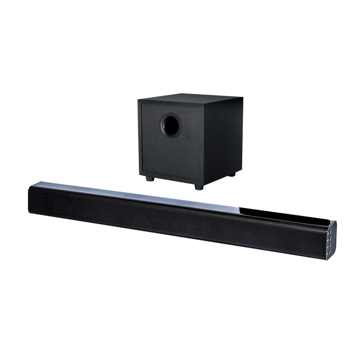 ILIKE 2.1CH Audio Саундбар и кабелен субуфер, технология VoiceAdjust, ултратънък дизайн, съвместим с 4K и HD телевизори, HDMI, оптична връзка, Bluetooth