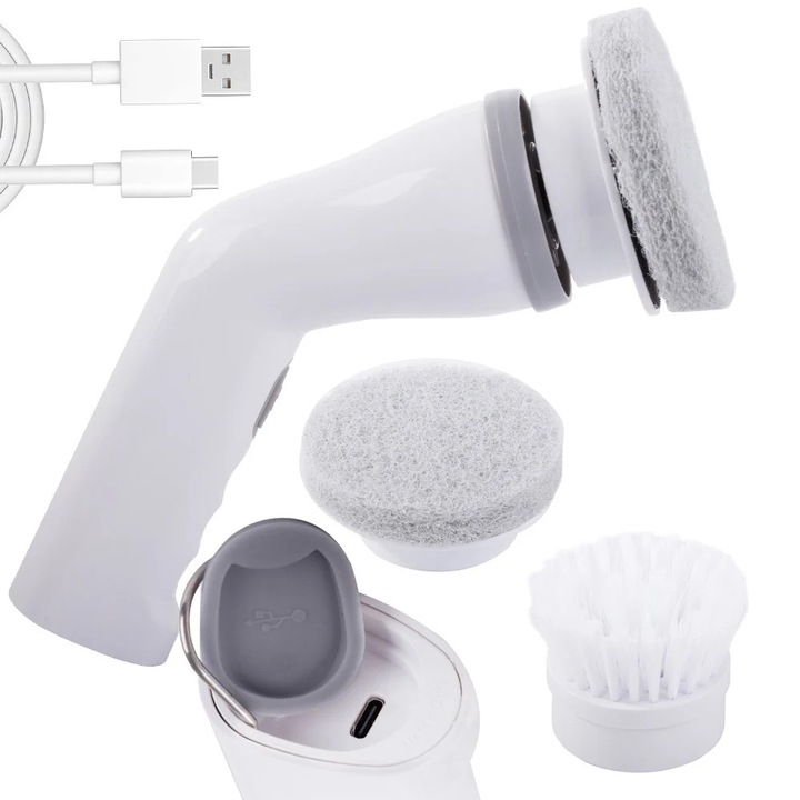 Perie electrica rotativa pentru curatat - Fara fir - Putere 5W - 2 capete si incarcare USB