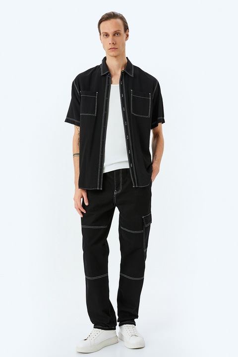KOTON, Pantaloni cargo cu cusaturi contrastante, Negru