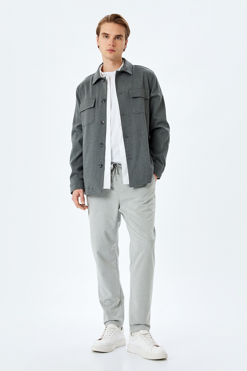 KOTON, Pantaloni de trening cu snur si buzunare laterale, Gri deschis, 38