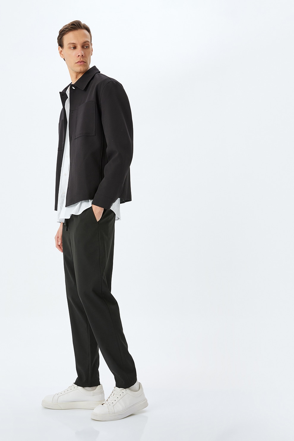 KOTON, Pantaloni de trening cu snur si buzunare laterale, Negru, 38