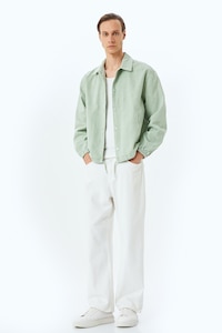 KOTON, Jacheta de bumbac cu mansete elastice, Verde pal, L