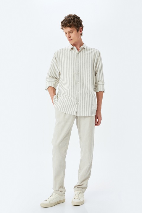 KOTON, Camasa cu model in dungi, Alb/Gri deschis