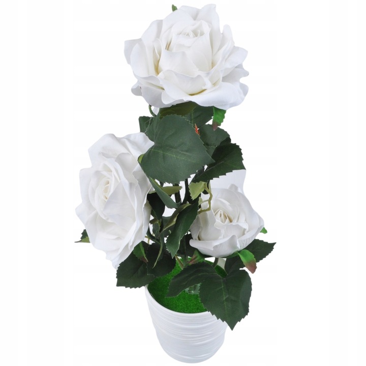 Изкуствени рози в саксия, PrzydaSie, 38 см, бяло/зелено