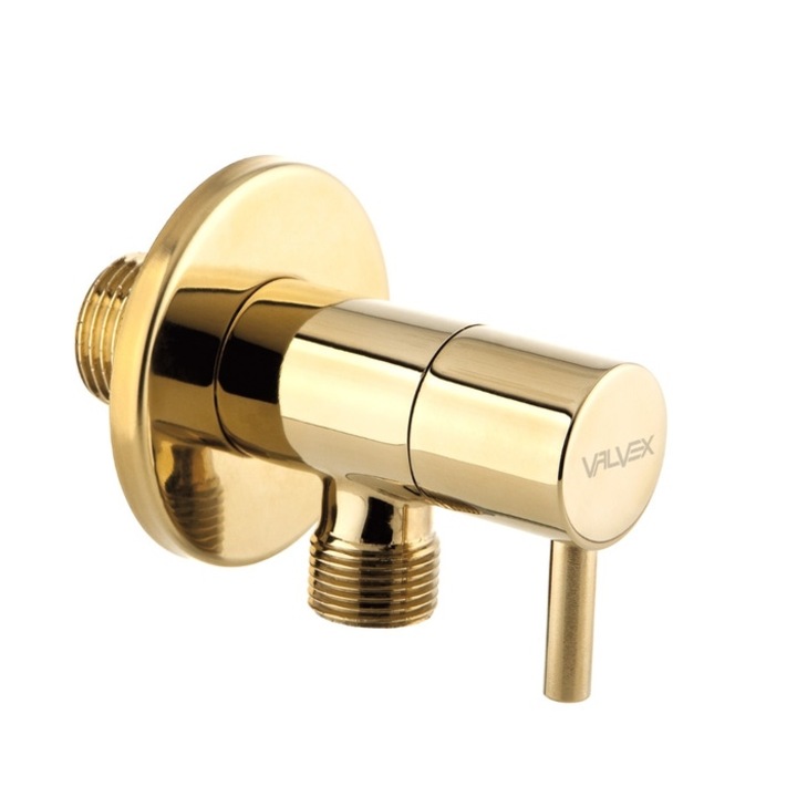 Ъглов вентил Valvex, керамичен патрон, месинг, външна резба, 1/2" x 3/8", PN10, златен
