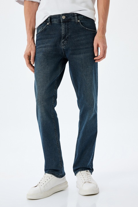 KOTON, Blugi uni cu talie medie, Albastru inchis, W29-L30