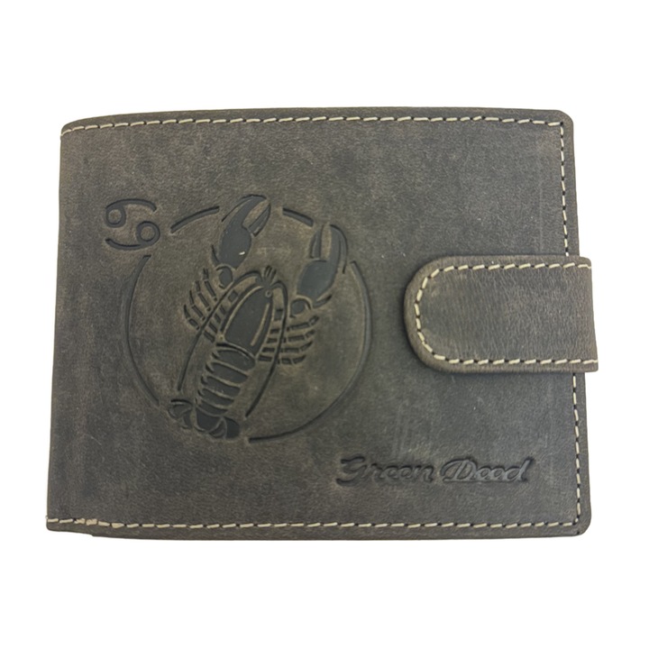 Portofel barbati piele naturala maro Zodiac Rac cu capsa 12 cm