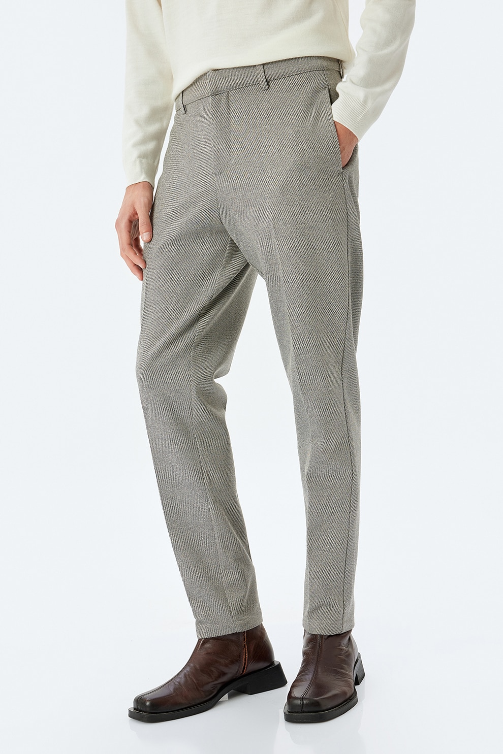 KOTON, Pantaloni cu talie medie, Gri deschis, 40