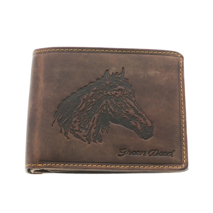 Portofel piele maro cap de cal 10x12 cm