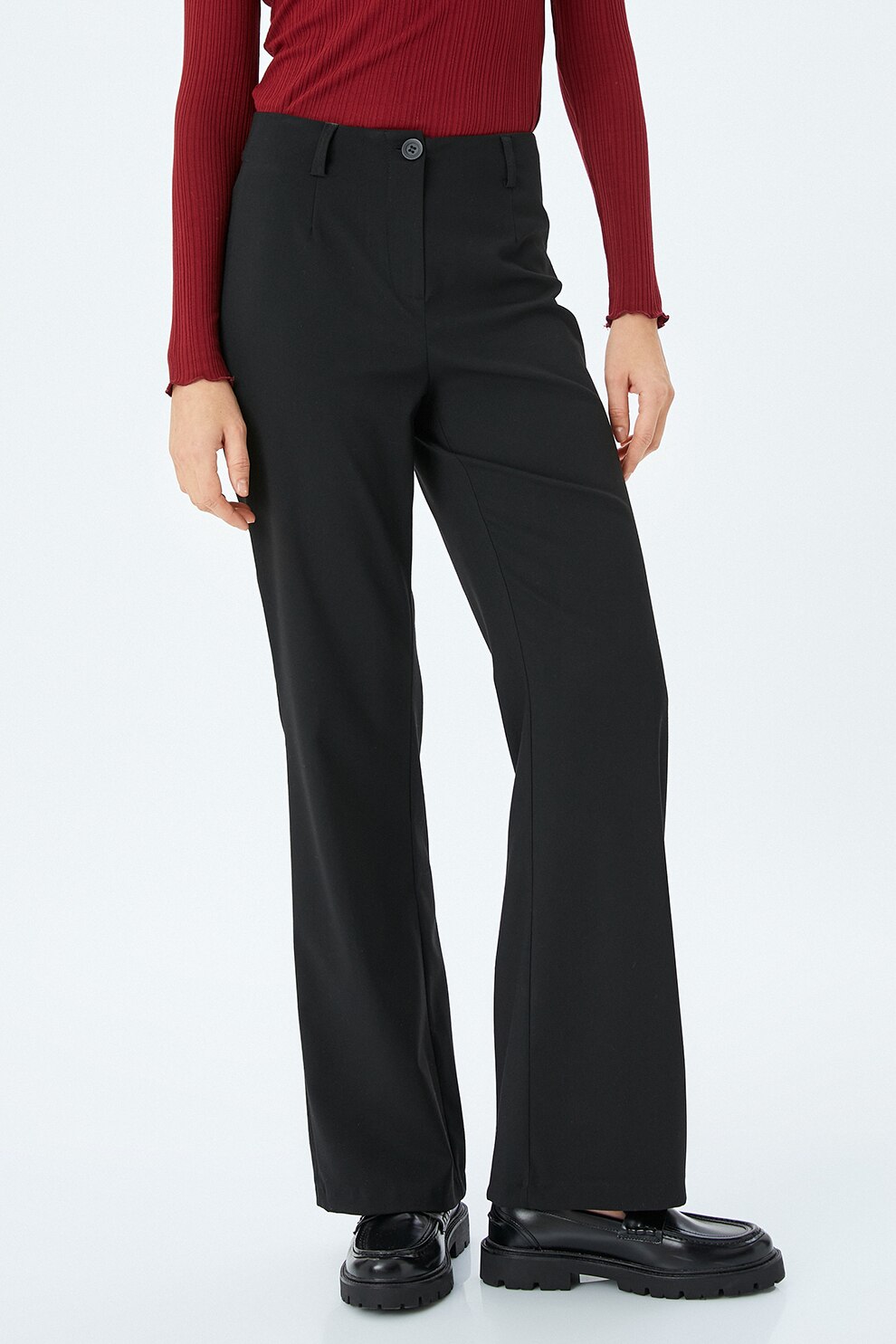 KOTON, Pantaloni cu croiala ampla si talie inalta, Negru, 38