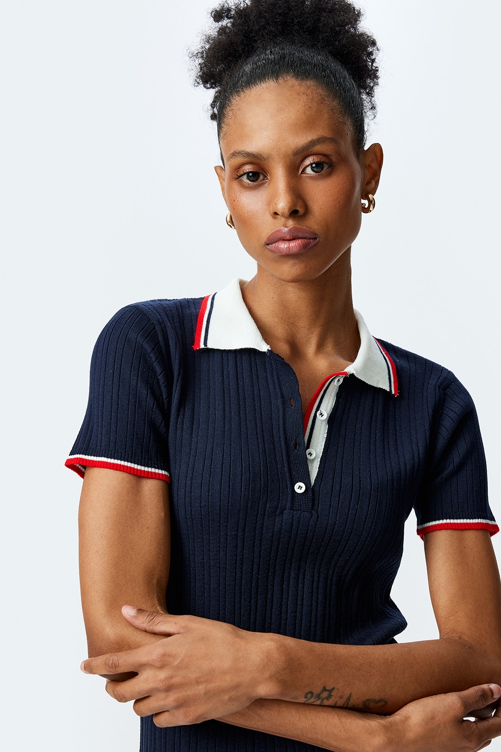 KOTON, Pulover polo cu maneci scurte, Bleumarin, XL - eMAG.ro