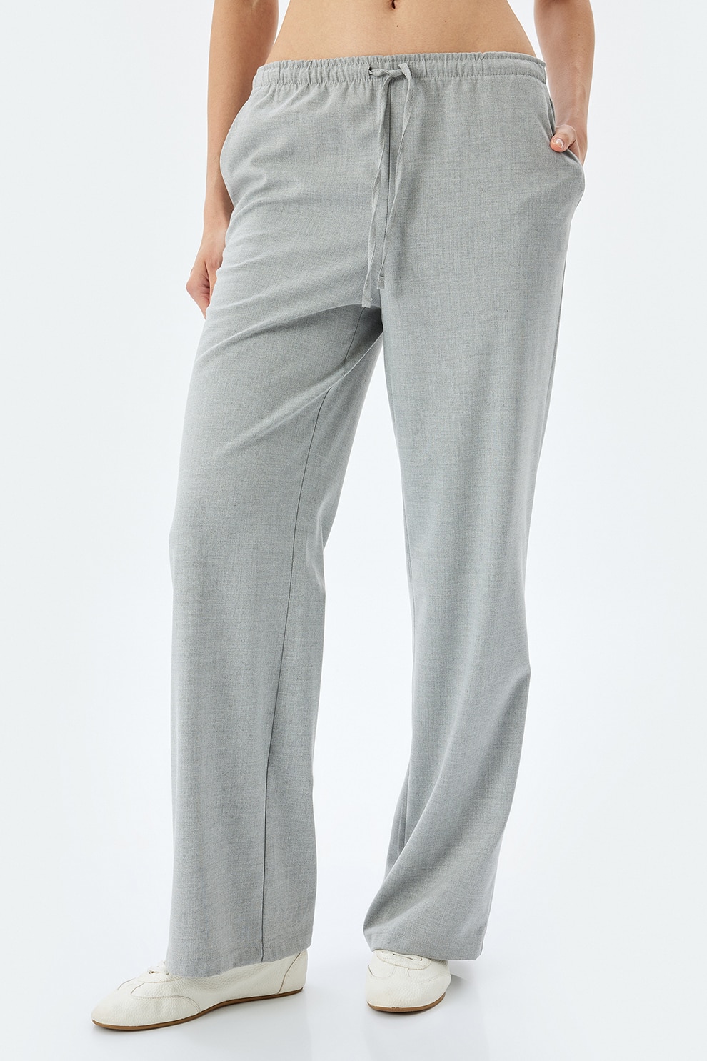 KOTON, Pantaloni cu croiala ampla si talie elastica, Gri deschis, 38