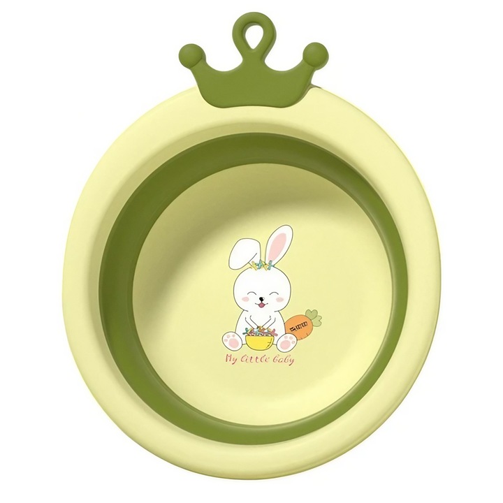 Сгъваема вана за деца, от Fitilomania, Бебешка вана, Кръгла шарка на зайче, Зелена, 30x31x3.5 см, 3.3 л