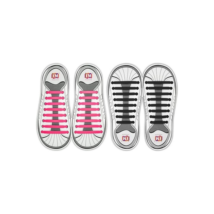 Set 2 perechi sireturi silicon adulti, 16 buc/set, roz-negru, marimea L, INMAKER