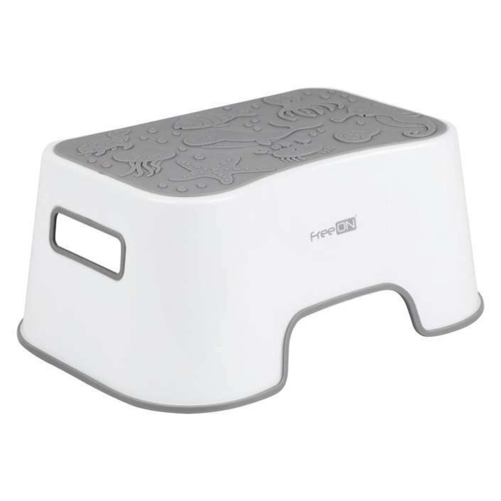 Стъпало за баня, FreeON, против плъзгане, с неплъзгаща се основа, 38 x 36 x 16 см, бял/сив