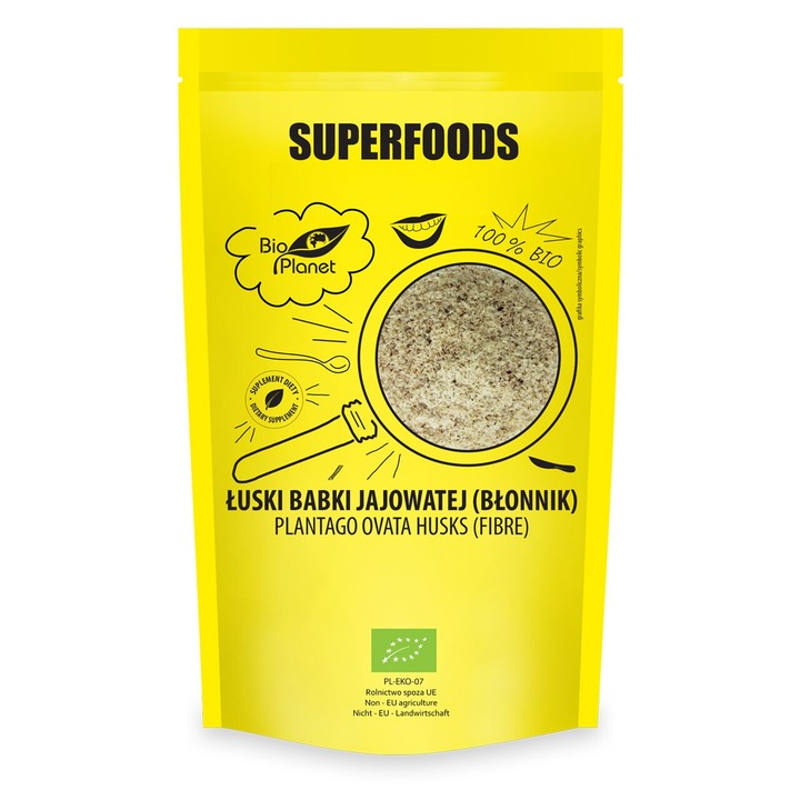 Coji de psyllium, bio, 100 g, Bio Planet, 88 g fibra, 17 g portie